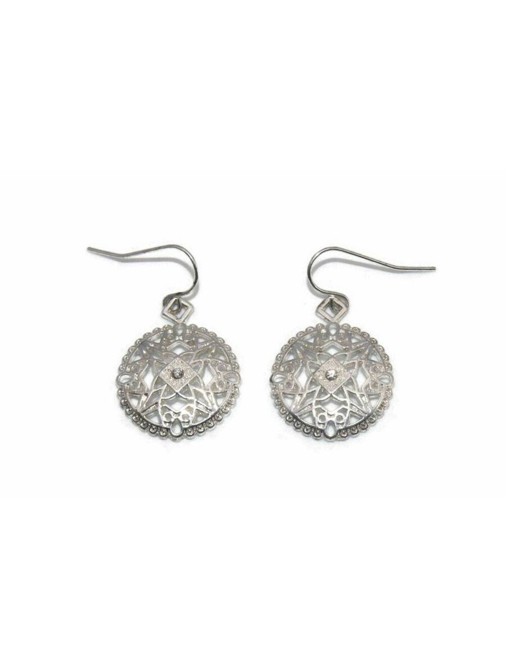 Vintage Silver Tone and Clear Rhinestones Dangle Earrings with Hook Backs.